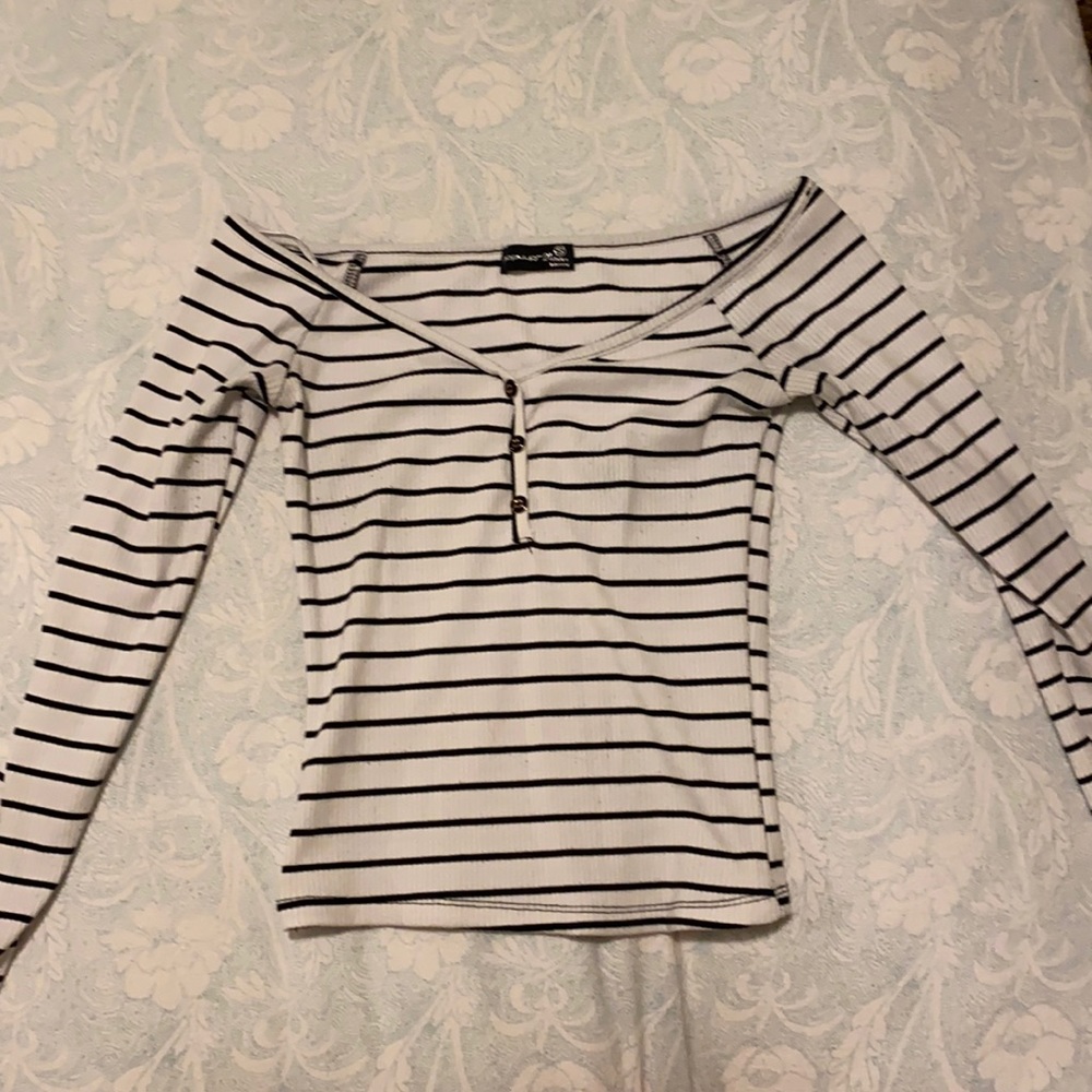 Long Sleeved Black and White Striped Shirt